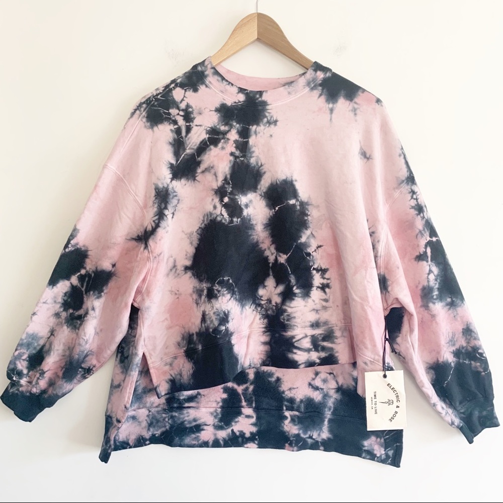 Electric & Rose Neil Blush/ Onyx Tie-Dye High-Low Sweatshirt Extra Small